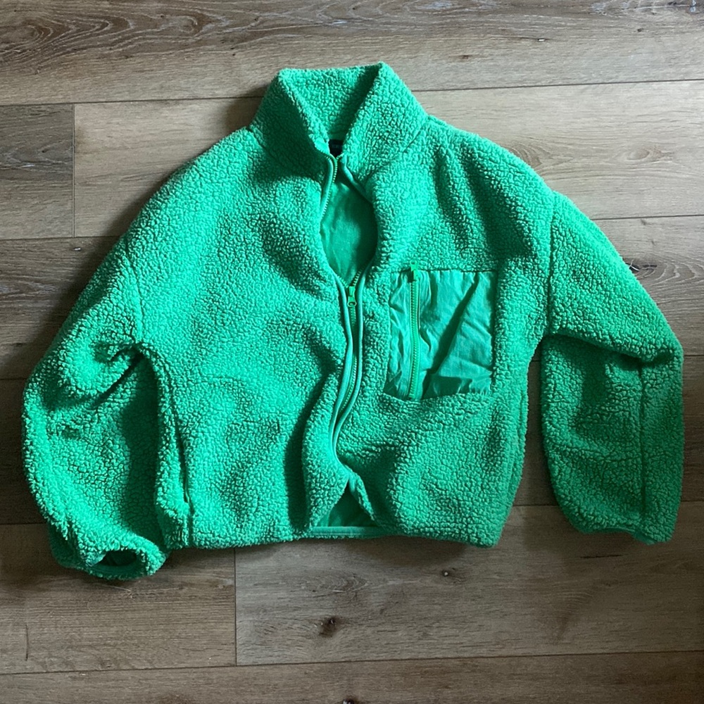 green forever 21 fleece zip up jacket